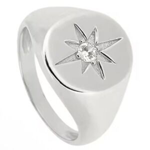 NEW Lg Sterling Silver Star Signet Ring Cubic Zirconia Starburst 925 Adjustable